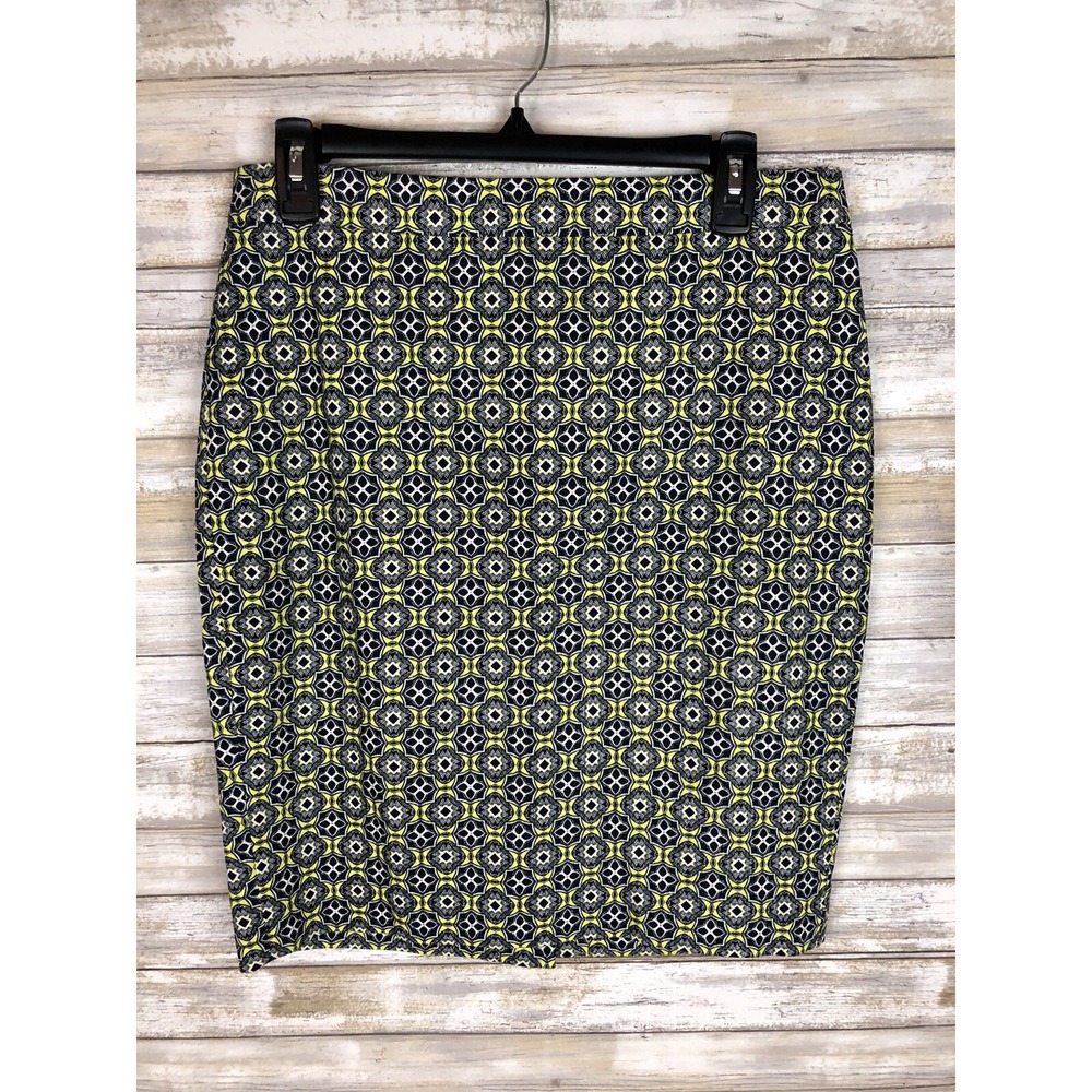 J. Crew Skirt "The Pencil Skirt" Navy/yellow green lined size 4 EUC